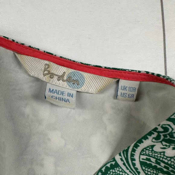 Boden Dress Womens 6 Green Dolly Day Paisley Faux Wrap Elastic Waist Classic - Picture 4 of 11